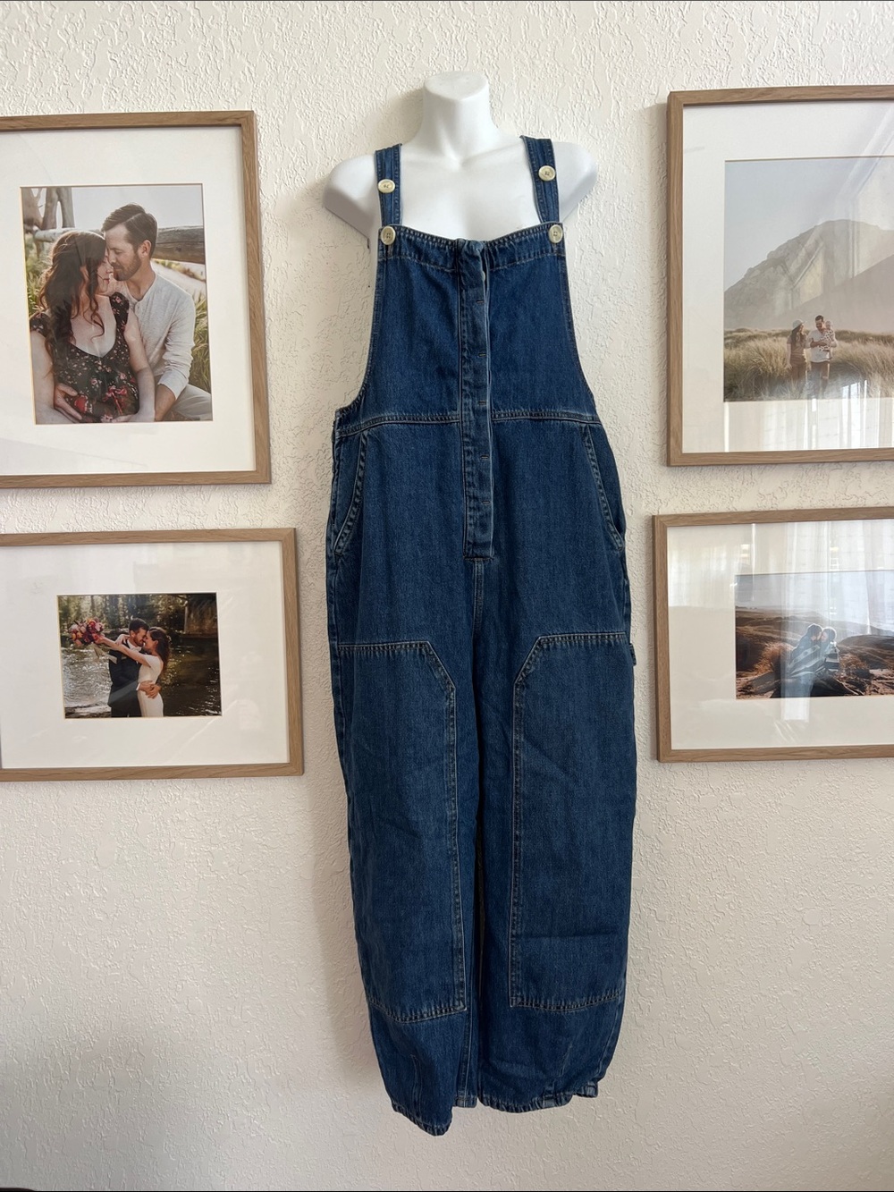 Beyond Nine Dark Blue Denim Overalls with Button Straps size Large